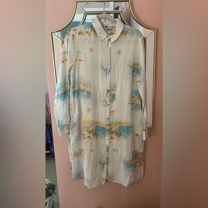 White and Blue Printed Shirt Dress Calypso St Barth